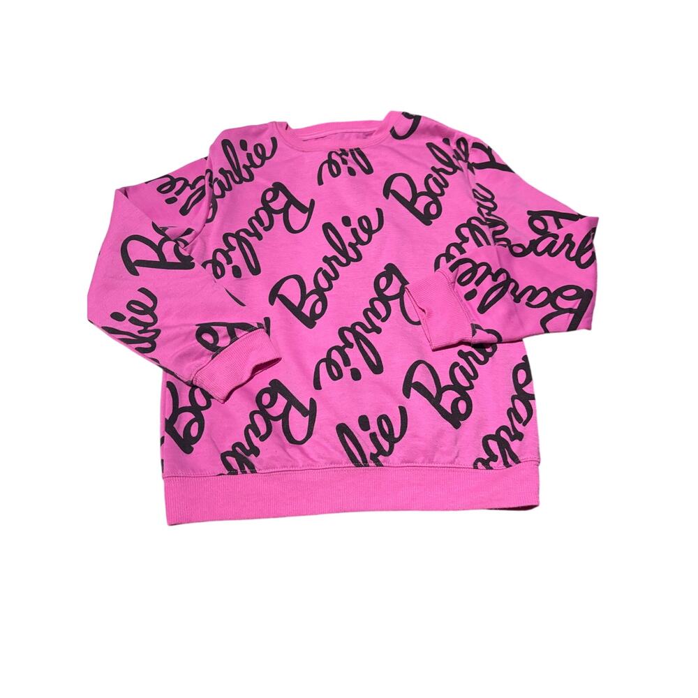 Barbie 8 sweatshirt euc hot pink black writting French terry lined soft